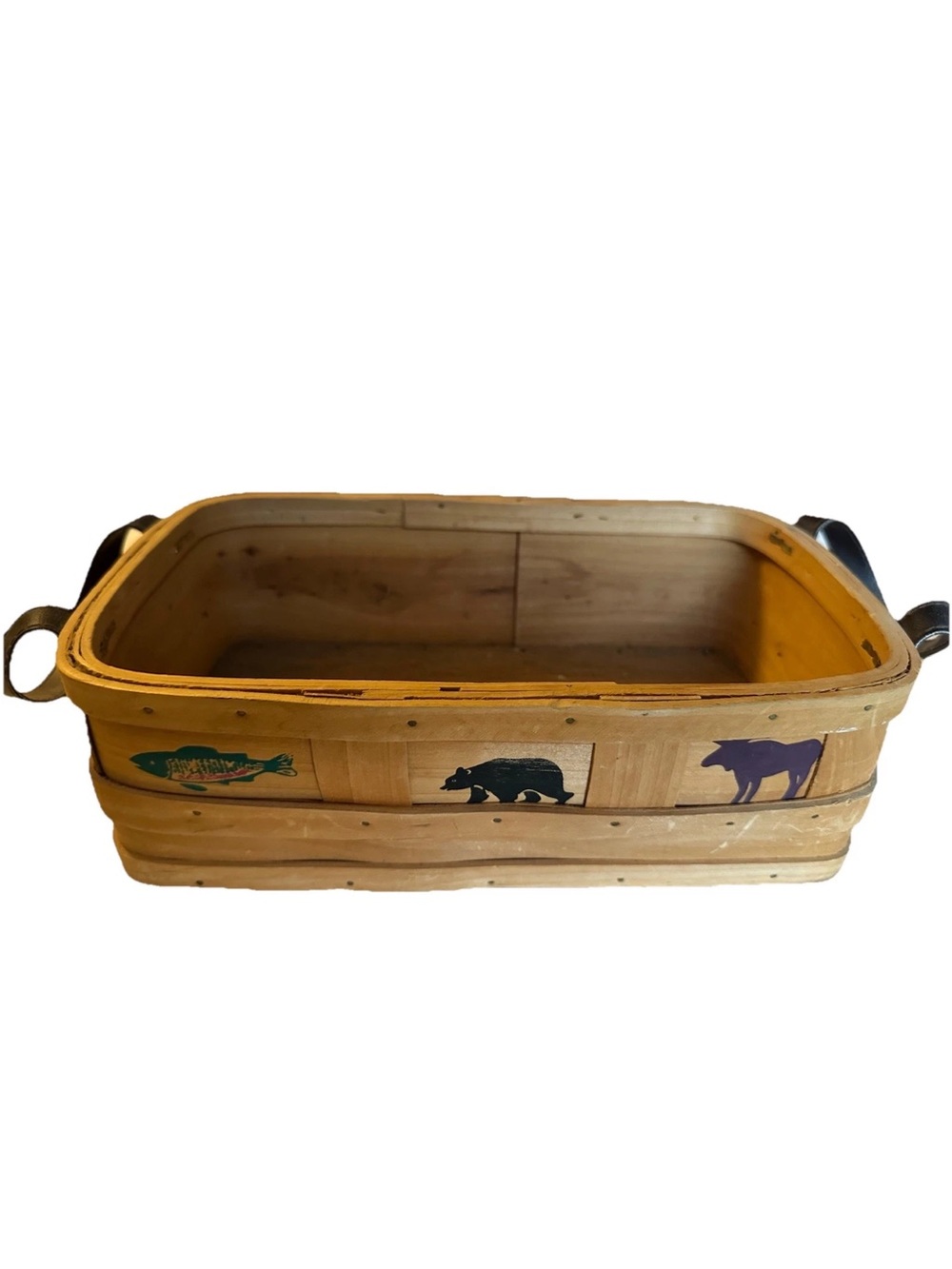 Wooden Decorative Basket with Wildlife Accents - Natural
